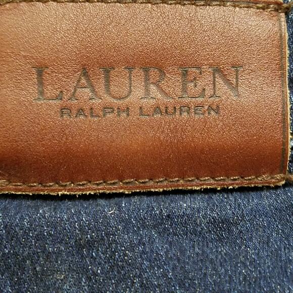 Lauren Ralph Lauren Straight Leg High Rise Denim Jeans Leather Logo Patch Sz 12 - Picture 6 of 11